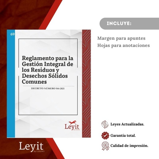 [LYI-ADMIN-69] Admin-69 Reglamento Para La Gestión Integral De Los Residuos Y Desechos Sólidos Comunes (Leyit (Pegada), Sin Personalizar, Sin Nombre, Sin Logo)