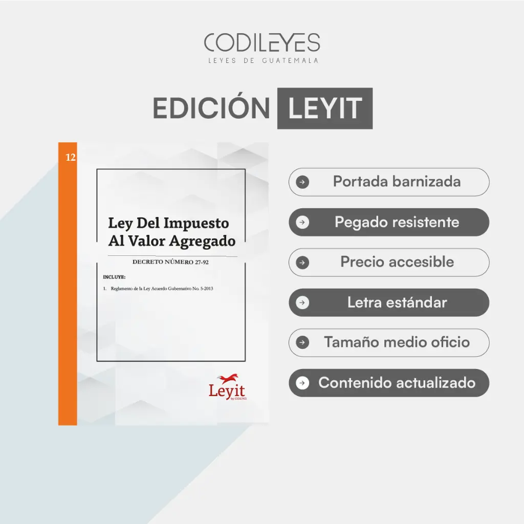[LYI-NOT-12] Not-12 Ley Del Impuesto Al Valor Agregado -IVA- (Pegada, Sin Personalizar, Sin Nombre, Sin Logo)