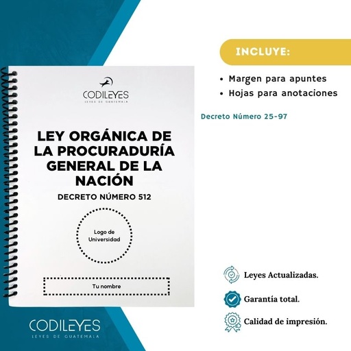 Admin-37 Ley Orgánica De La Procuraduría General De La Nación (M.P.)  (Codi (Con espiral), Blanco, Con Nombre✅, Con Logo✅)