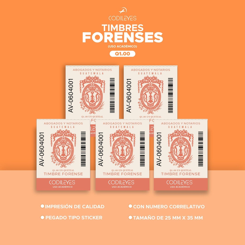 Paquete de 5 Timbres Forenses de Q1.00 (uso académico)