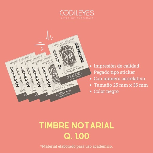 Paquete de 5 Timbres Notariales (uso académico) (5 U. Timbre Notarial de Q. 1.00 quetzal)