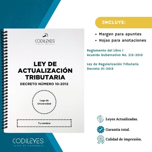 Admin-24 Ley De Actualización Tributaria -ISR-  (Codi (Con espiral), Blanco, Con Nombre✅, Con Logo✅)