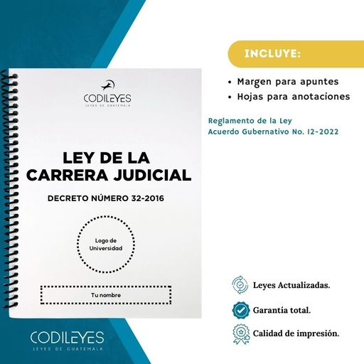 Admin-30 Ley De La Carrera Judicial (Codi (Con espiral), Blanco, Con Nombre✅, Con Logo✅)