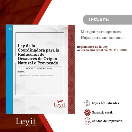 [LYI-ADMIN-57] Admin-57 Ley De La Coordinadora Nacional Para La Reducción De Desastres De Origen Natural O Provocado -CONRED- (Leyit (Pegada), Sin Personalizar, Sin Nombre, Sin Logo)