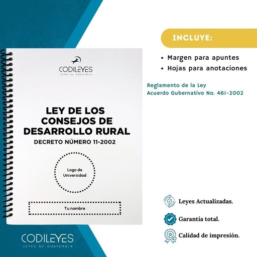 Admin-11 Ley De Los Consejos De Desarrollo Urbano Y Rural  (Codi (Con espiral), Blanco, Con Nombre✅, Con Logo✅)