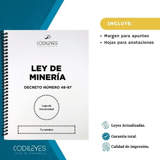 Admin-12 Ley De Minería  (Codi (Con espiral), Blanco, Con Nombre✅, Con Logo✅)