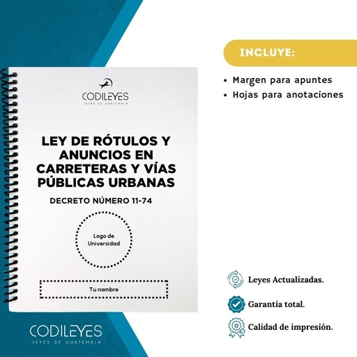 Admin-50 Ley De Rótulos Y Anuncios En Carreteras Y Vías Públicas Urbanas  (Codi (Con espiral), Blanco, Con Nombre✅, Con Logo✅)