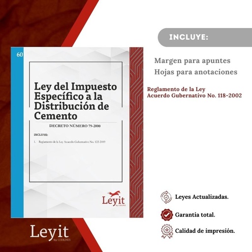 [LYI-ADMIN-60] Admin-60 Ley Del Impuesto Específico A La Distribución De Cemento  (Leyit (Pegada), Sin Personalizar, Sin Nombre, Sin Logo)