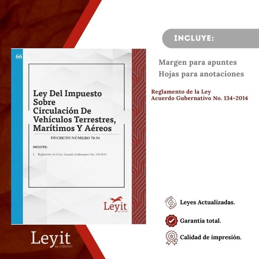 [LYI-ADMIN-66] Admin-66 Ley Del Impuesto Sobre Circulación De Vehículos Terrestres, Marítimos Y Aéreos  (Leyit (Pegada), Sin Personalizar, Sin Nombre, Sin Logo)