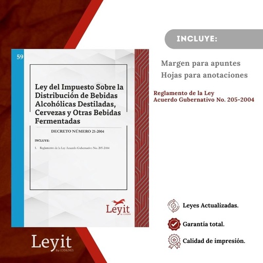 [LYI-ADMIN-59] Admin-59 Ley Del Impuesto Sobre La Distribución De Bebidas Alcohólicas Destiladas, Cervezas Y Otras Bebidas Fermentadas (Leyit (Pegada), Sin Personalizar, Sin Nombre, Sin Logo)