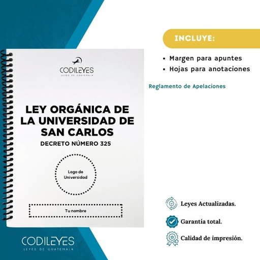 Admin-17 Ley Orgánica De La USAC  (Codi (Con espiral), Blanco, Con Nombre✅, Con Logo✅)