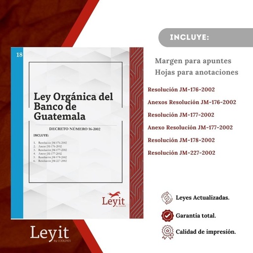 [LYI-ADMIN-18] Admin-18 Ley Orgánica Del Banco De Guatemala (Leyit (Pegada), Sin Personalizar, Sin Nombre, Sin Logo)