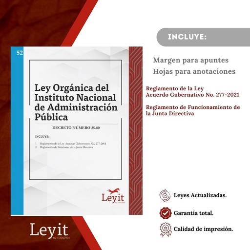 [LYI-ADMIN-52] Admin-52 Ley Orgánica Del Instituto De Administración Pública  (Leyit (Pegada), Sin Personalizar, Sin Nombre, Sin Logo)