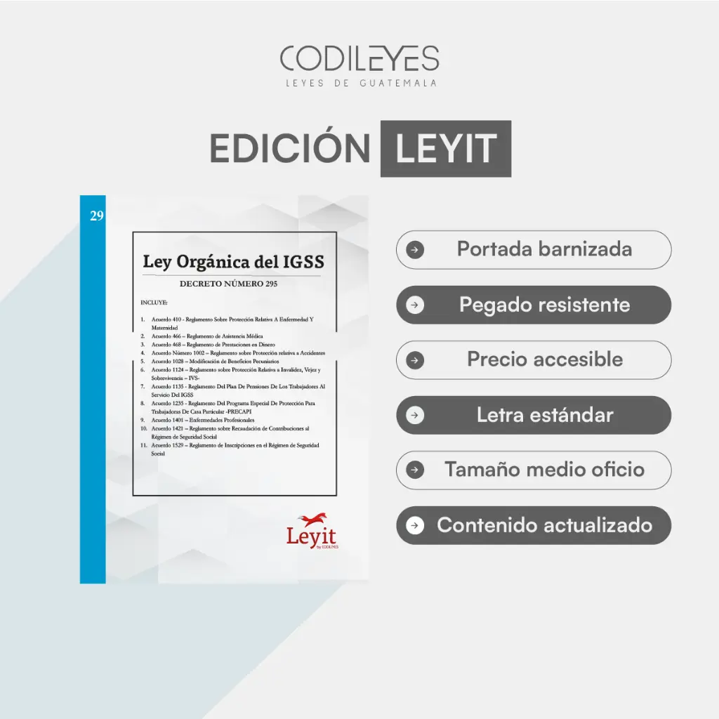 [LYI-ADMIN-29] Admin-29 Ley Orgánica Instituto Guatemalteco De Seguridad Social -IGSS-  (Pegada, Sin Personalizar, Sin Nombre, Sin Logo)