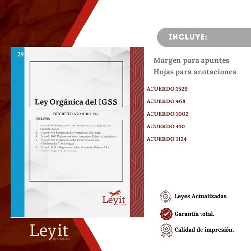 [LYI-ADMIN-29] Admin-29 Ley Orgánica Instituto Guatemalteco De Seguridad Social -IGSS-  (Leyit (Pegada), Sin Personalizar, Sin Nombre, Sin Logo)