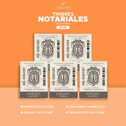 Paquete de 5 Timbres Notariales (uso académico)