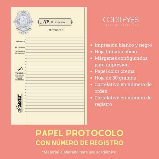 100 U. Papel Protocolo con Fines Académicos